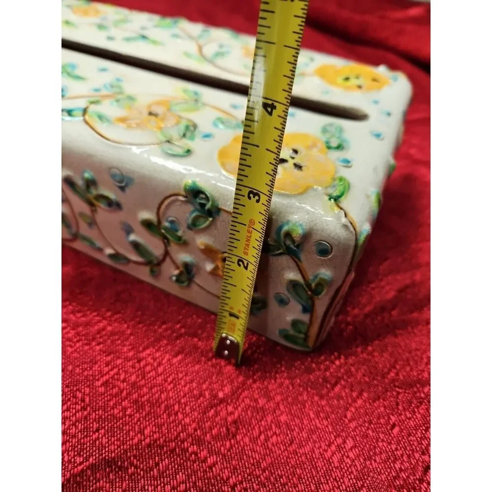 Vintage Italy MAJOLICA Tissue Box‎ Holder Porcelain MCM Italian HIGH RELIEF